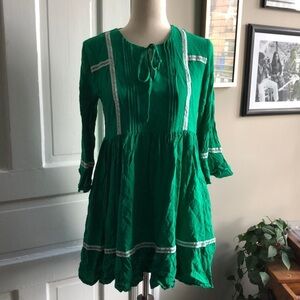Violet Weekend 3/4 Ruffle Sleeve V Neck Mini Peasant Dress